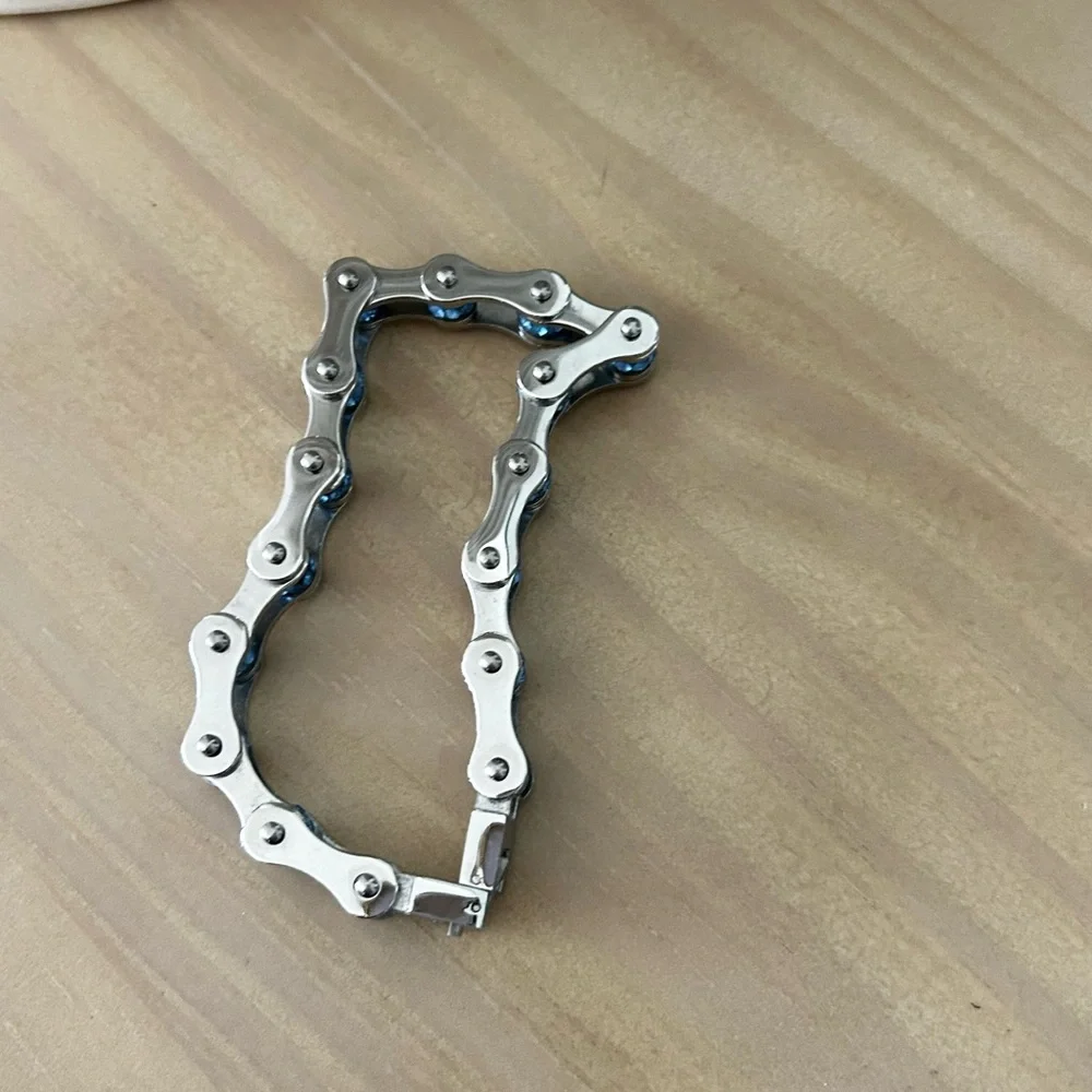 Chain Bracelet Mens Silver Tone & Blue - Picture 2 of 5